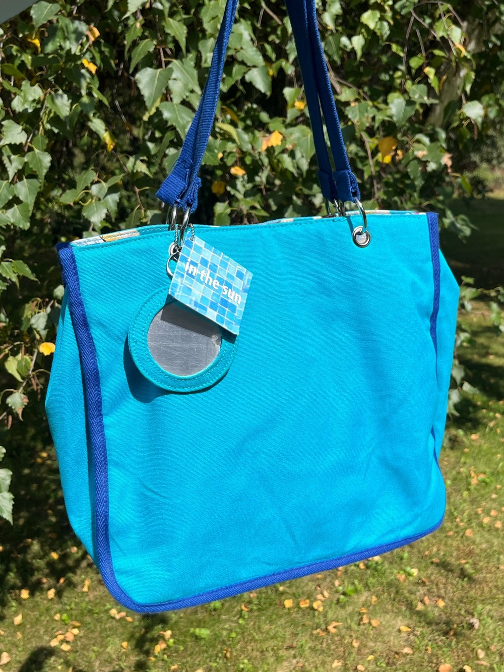 Y2K In The Sun NWT Bright Blue Cotton Beach Tote Bag Retro Vacation Swim